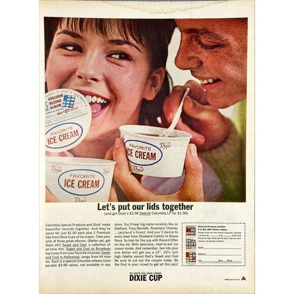Dixie Cup "Let's put our lids together" Vintage Print Ad 1963 - Picture 1 of 3